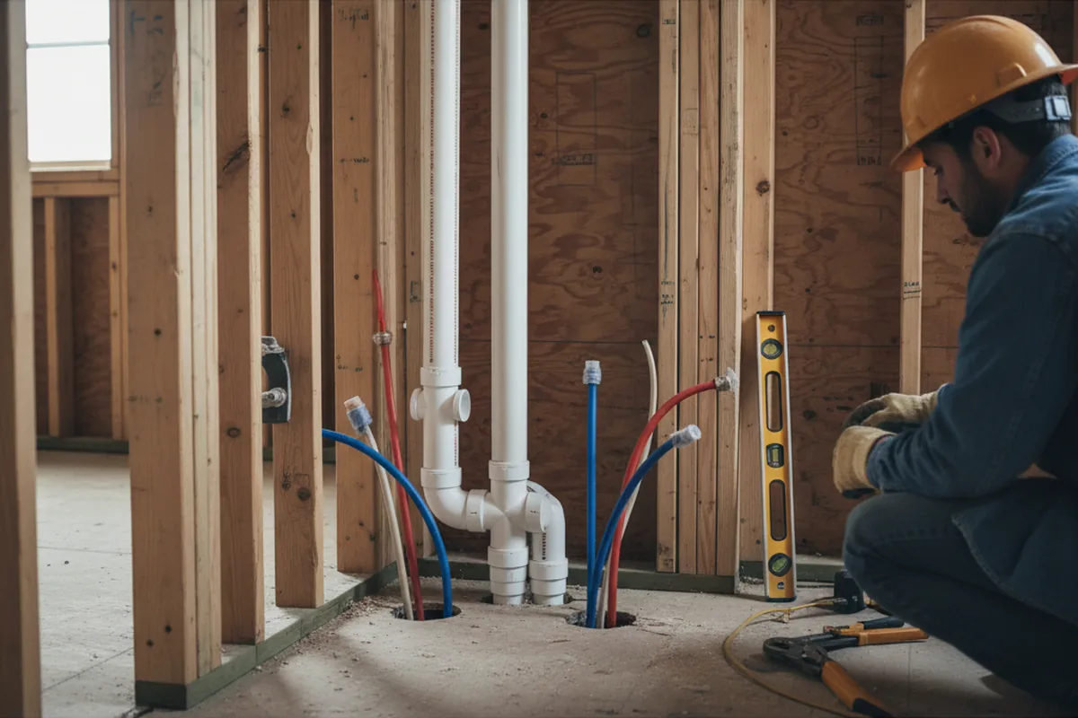 Drain and supply rough-in during Sump Pump Repair in Oakwood